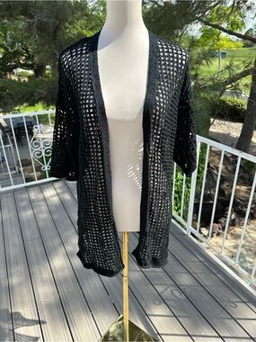 Zesica Open-Knit Black Women's swimsuit cover up or cardigan